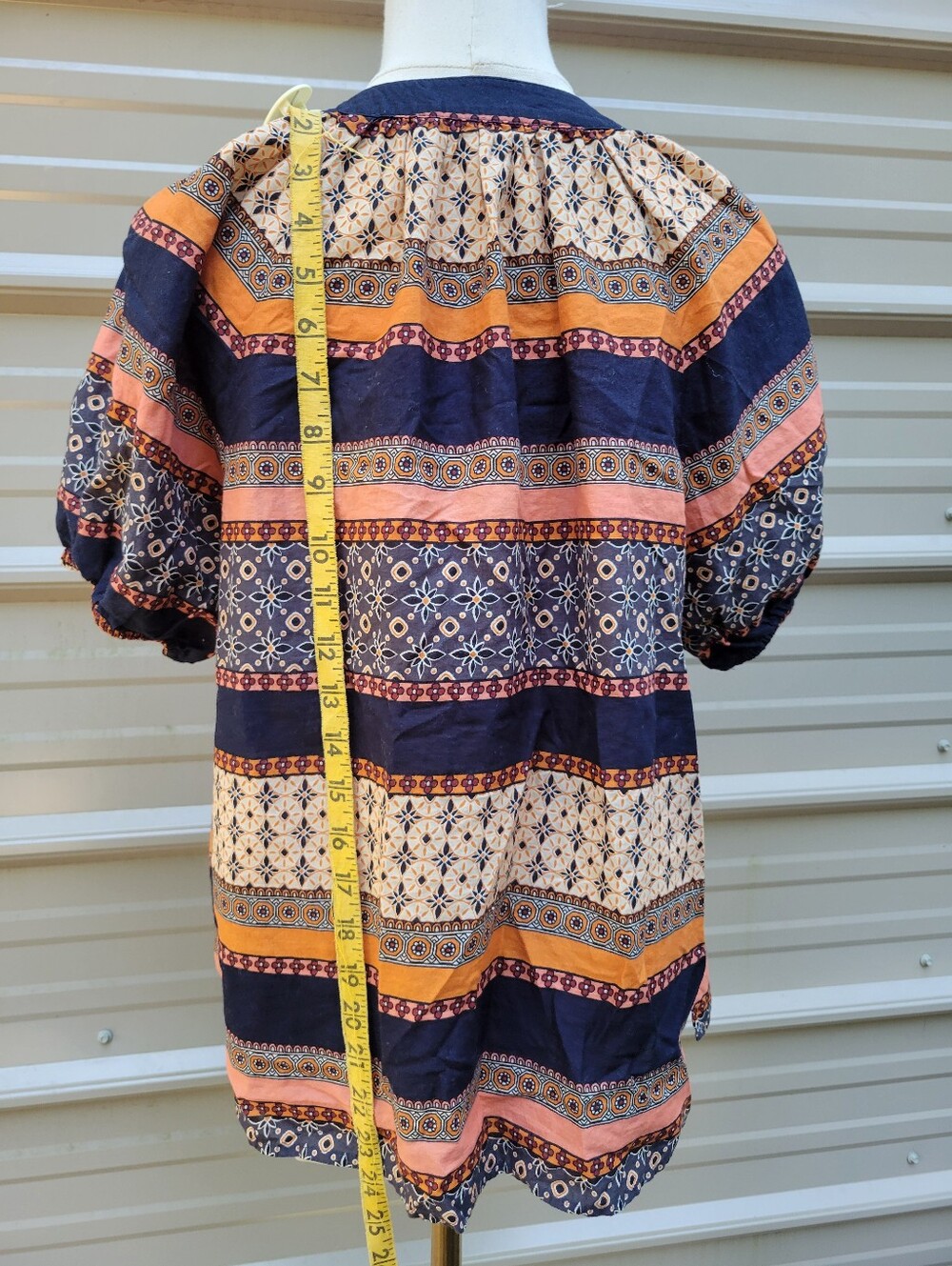 LOFT Navy Blue, Orange & Cream Patterned Peasant Blouse - Picture 2 of 7